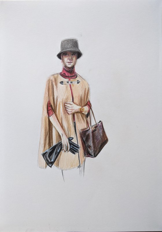 Haute Couture Fashion Illustration Girl in cape
