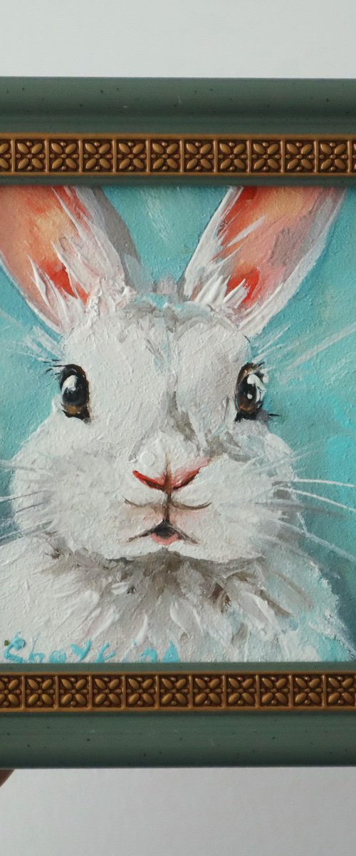 Bunny Painting Framed by Natalia Shaykina