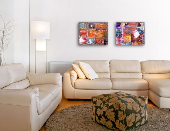 "Losing It" - FREE USA SHIPPING - Original PMS Abstract Diptych Oil Paintings On Canvas - 40" x 16"