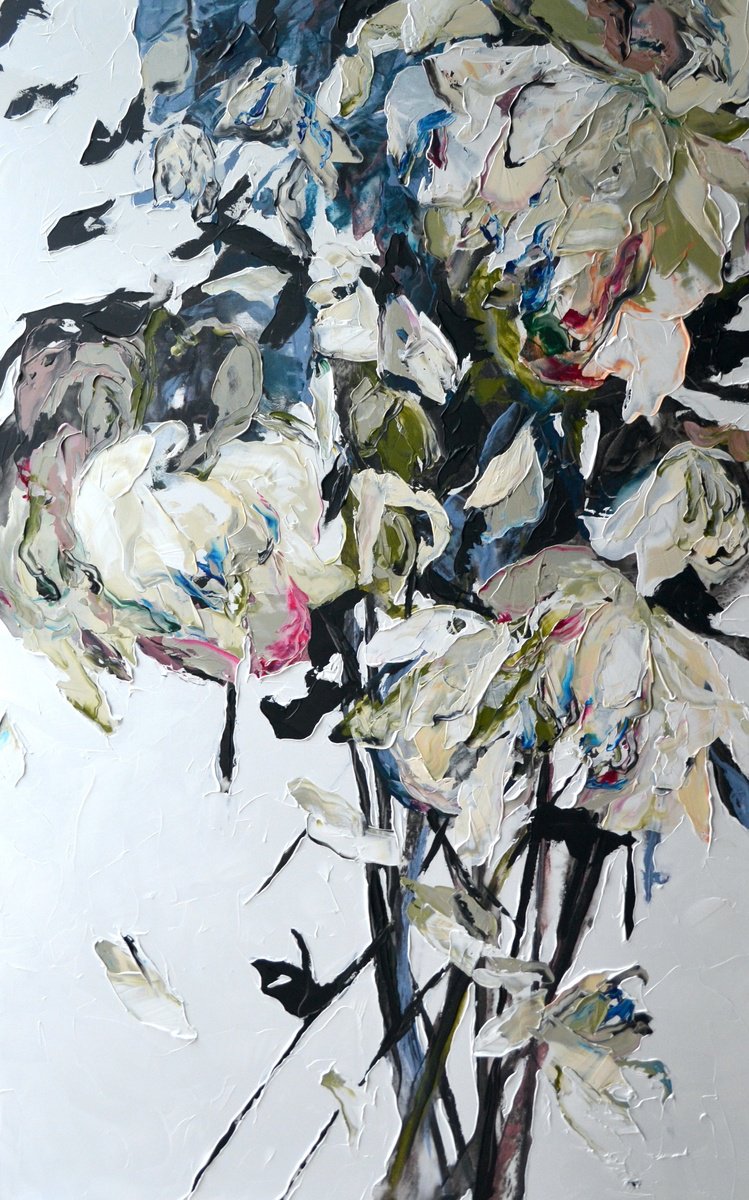 Impressionistic Botanical Acrylic Painting By Tetiana Hutsul, 37 X 61", Vibing Out, Original Artwork