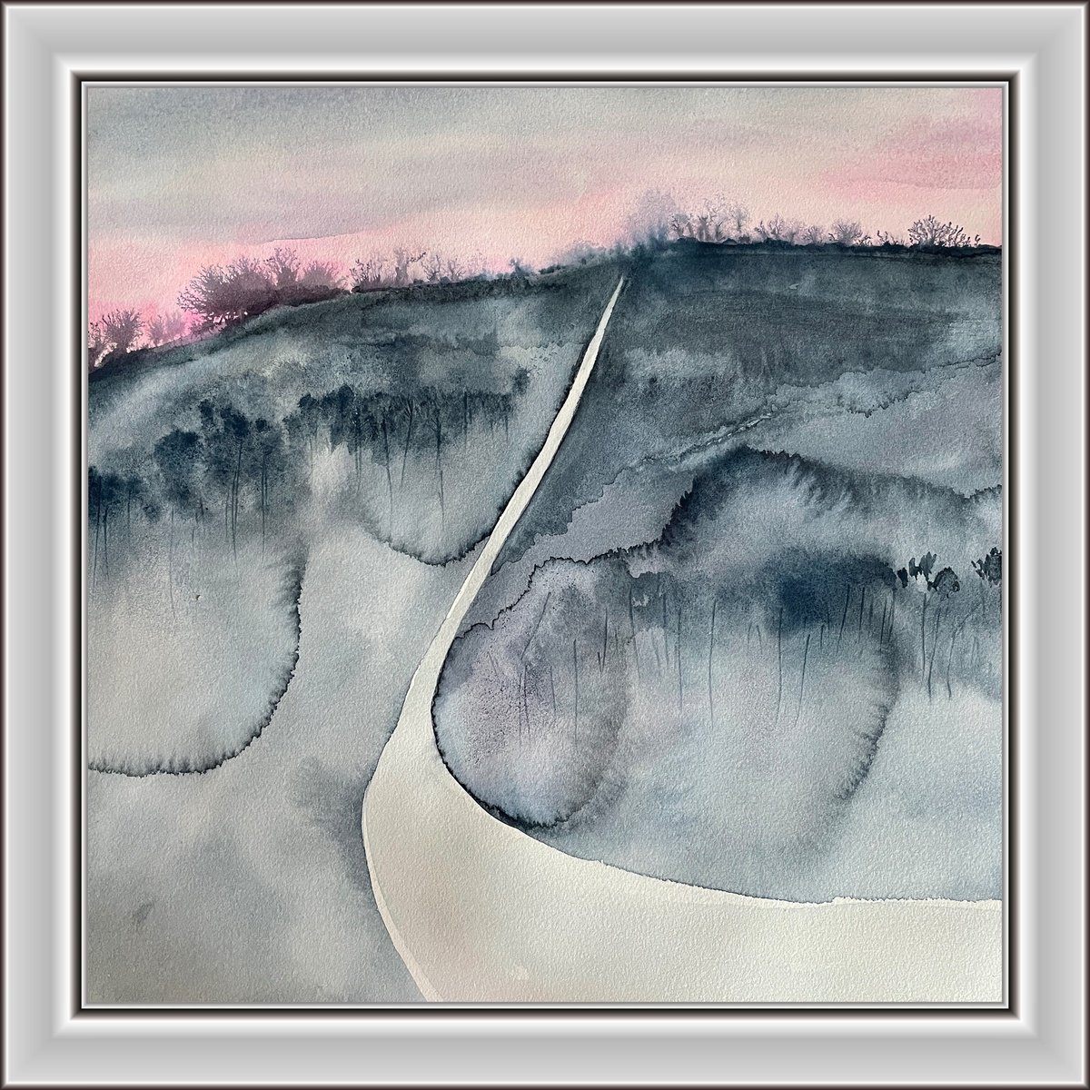 Abstract Landscape Watercolour By Gesa Reuter, 12 X 12, The Road Ahead, Original Artwork