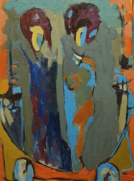 Two sisters (40x60cm, oil painting, ready to hang)