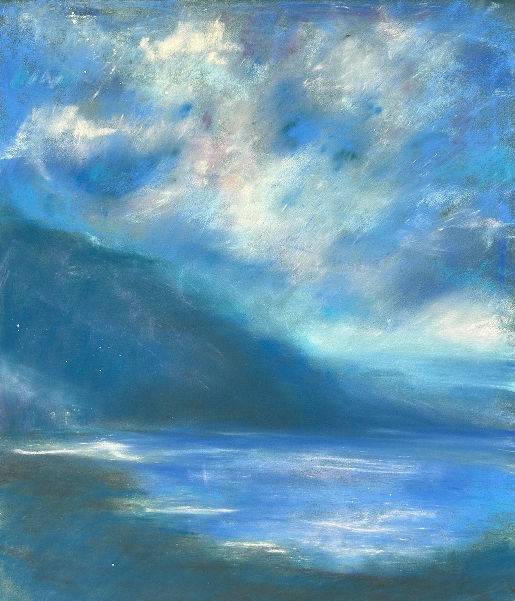 Impressionistic Landscape Pastel Drawing By Irina Anis, 9 X 11, Blue Seascape, Original Artwork