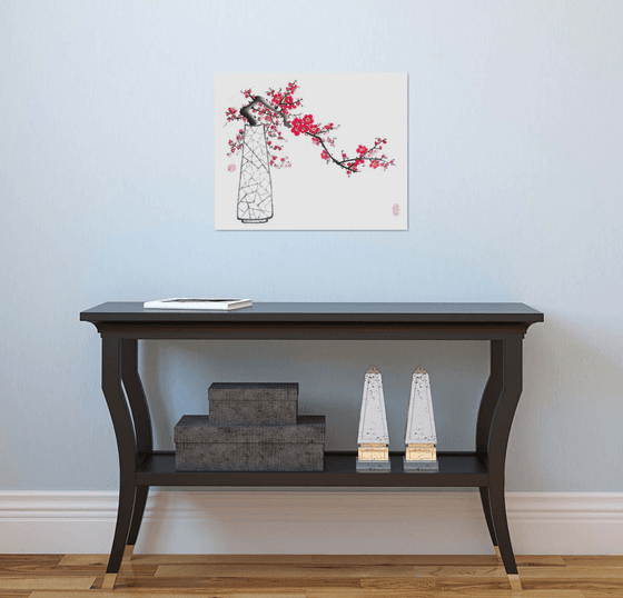 Red plum in a vase