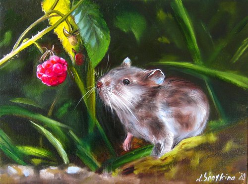 Cute Mouse in Berry Bush by Natalia Shaykina