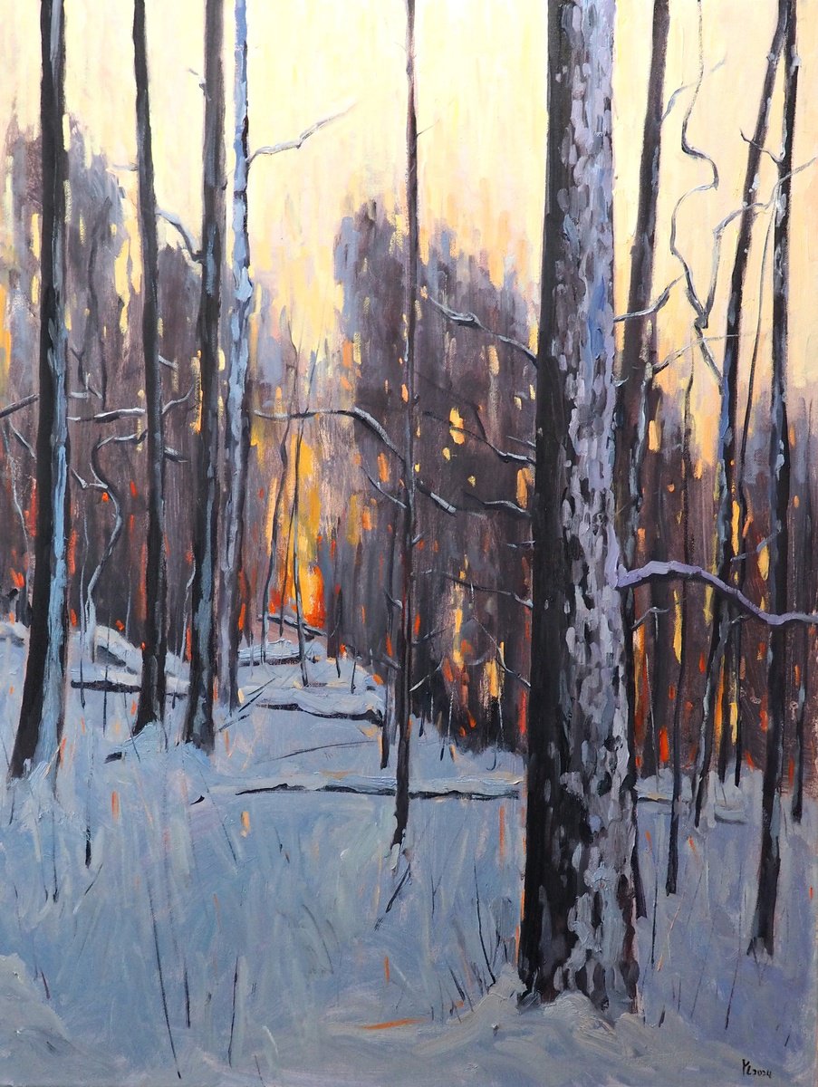 Impressionistic Landscape Oil Painting By Yuanyuan Liu, 28 X 35", Winter Landscape, Original Artwork
