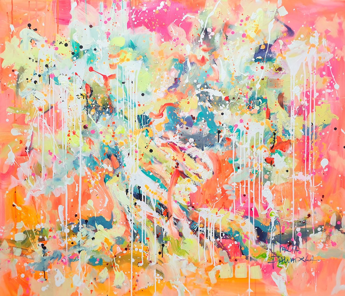 Impressionistic Landscape Acrylic Painting By Marta Zawadzka, 55 X 47", Tree Of Hope, Original Artwork