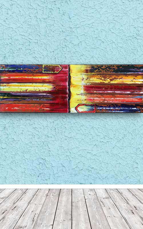 "All Roads Lead Here" - FREE USA SHIPPING + Special Price - Original PMS Abstract Oil Painting On Canvas - 36" x 12" by Preston M. Smith (PMS)