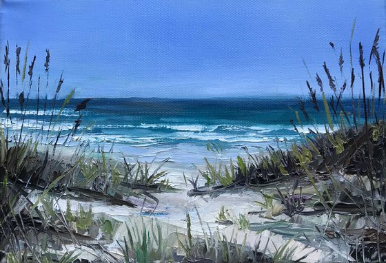 Seascape Original Oil Painting Sand beach 16x23 cm