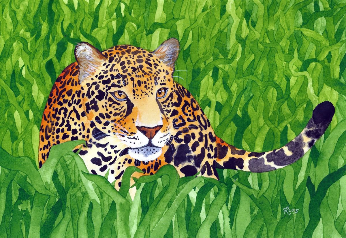 Illustrative Animal Watercolour By Terri Smith, 17 X 13", Jungle Cat 5, Original Artwork