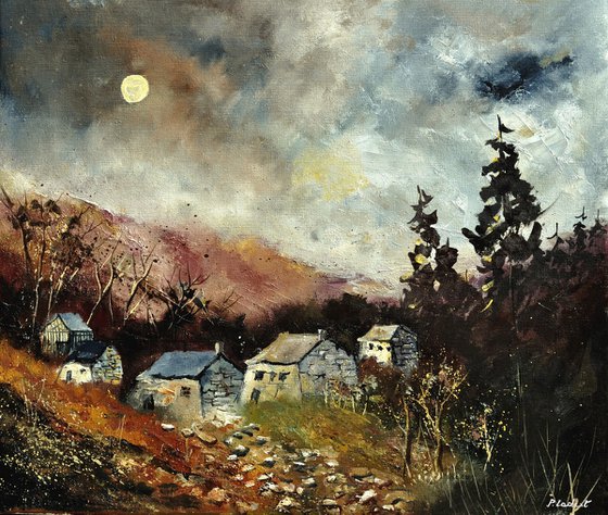 A few houses in rural scenery