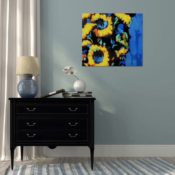 Sunflowers on blue background