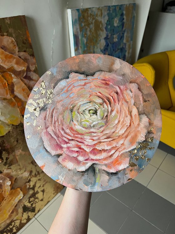 “For you” round Ranunculus oil painting