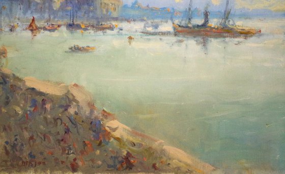 Venice Morning, Seascape Original oil Painting,Handmade art, Impressionism, One of a Kind