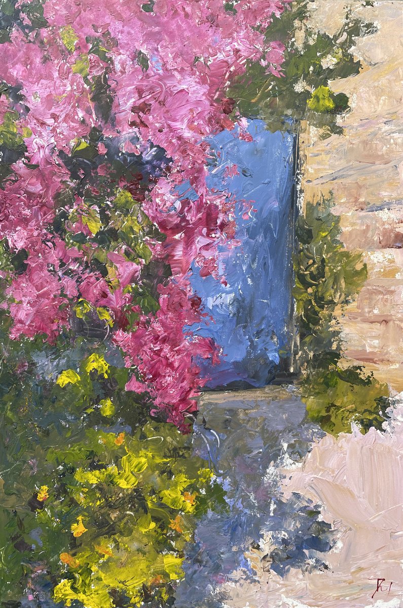 Bougainvillea and the blue door by Shelly Du