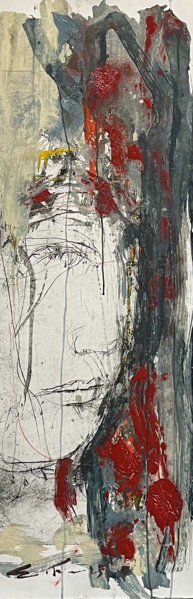 Expressive Portrait Ink Drawing By Eduard Belsky, 13 X 39, Girl, Original Artwork