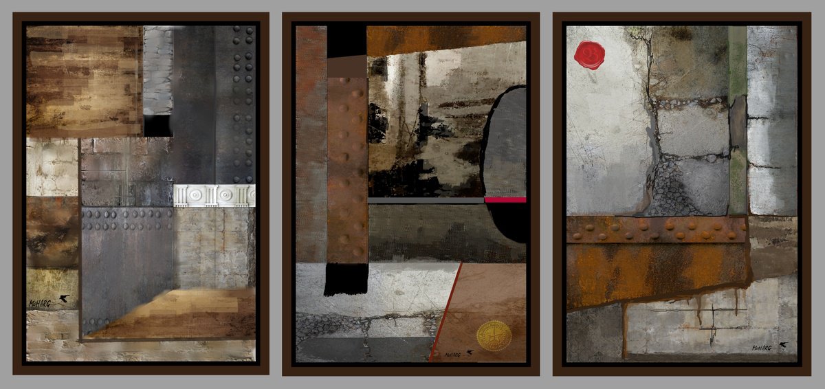 Organic Abstract Painting By Joe Mcharg, 87 X 41, Old Construction Triptych 87X41, Original Artwork