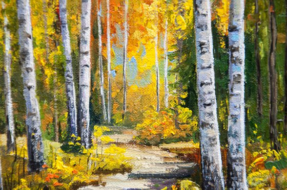 Autumn grove. Oil painting. Original Art. 12 x 12in.