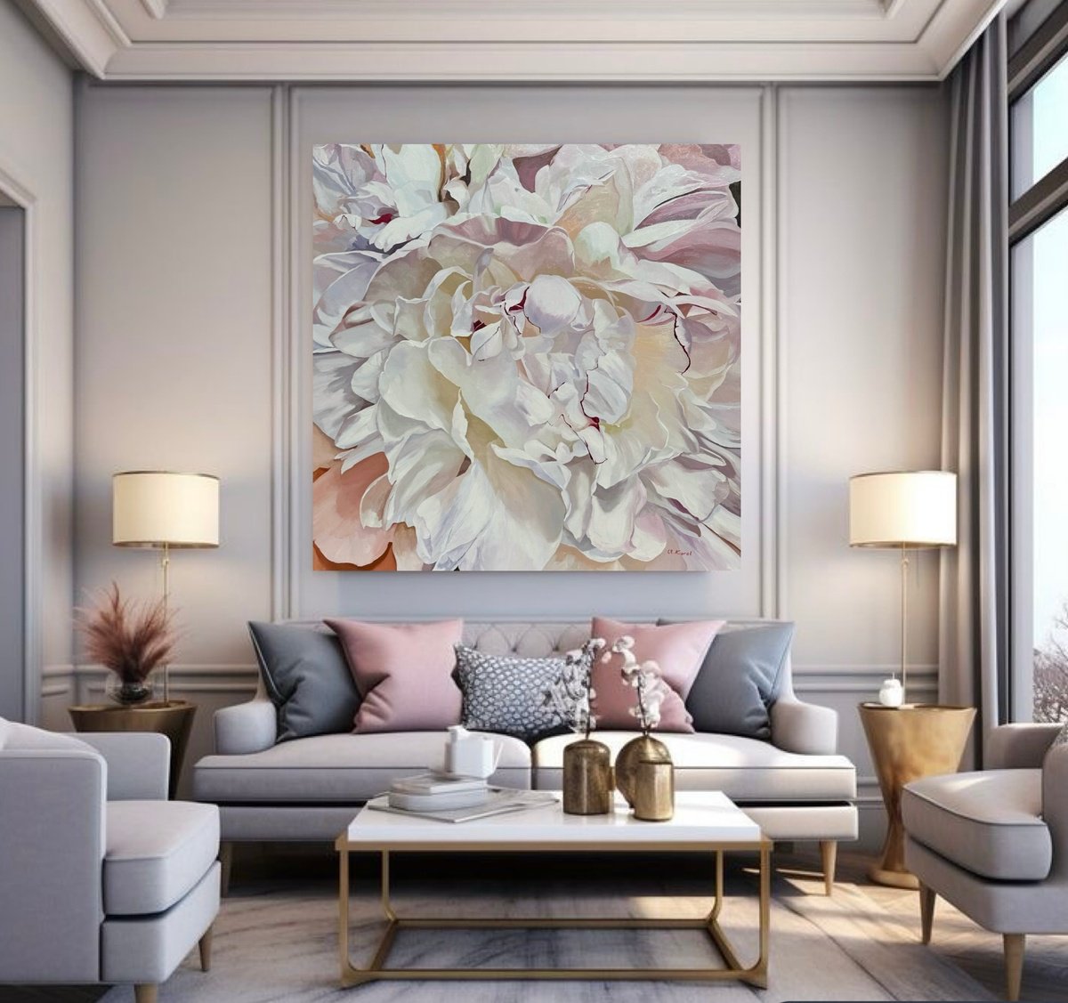 Photorealistic Botanical Oil Painting By Ulyana Korol, 51 X 51", Chloe, Original Artwork