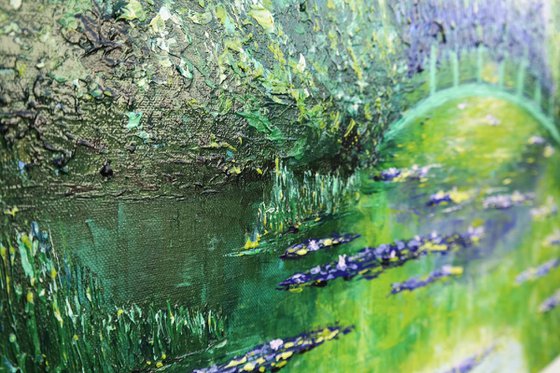 Monet's Garden - Large Palette Knife Water Lilies Impressionistic  Painting