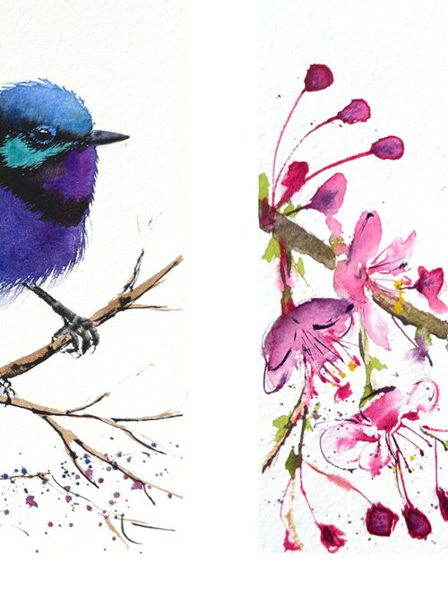 Set of 2 Ultramarine Fairywren by Yuliia Sharapova