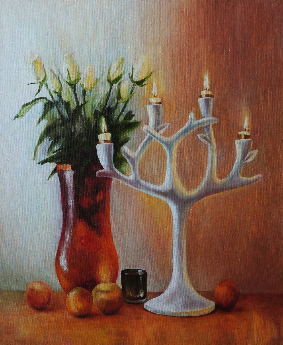 Still life with candles by Liubov Kvashnina
