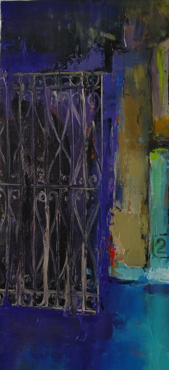 Blue door(40x50cm, oil painting, impressionistic)