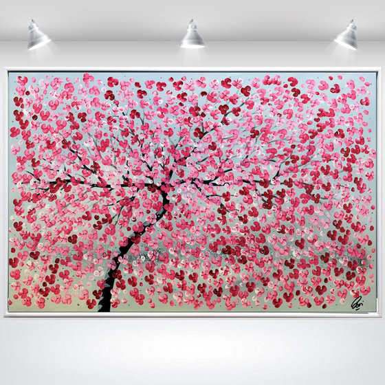 Alone   acrylic abstract painting cherry blossoms nature painting framed canvas wall art