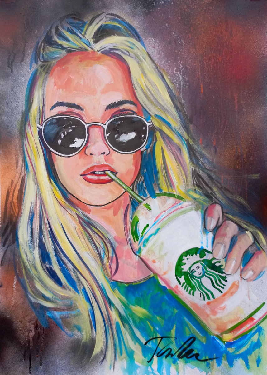 Urban And Pop Portrait Ink Drawing By Tashe, 20 X 28", The Wind, Original Artwork