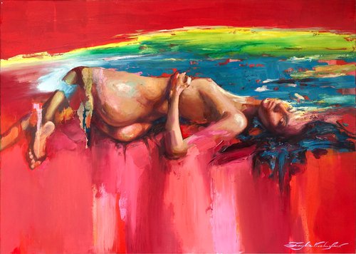Nude on red. by Viacheslav Zaykin
