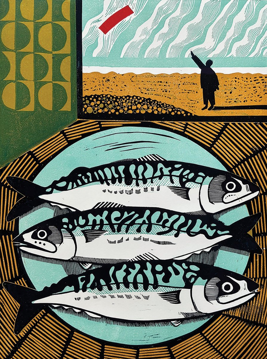 Organic Linocut , Mackerel Sky By Amanda Ribbans, 15 X 19, Artwork For Sale On Artfinder