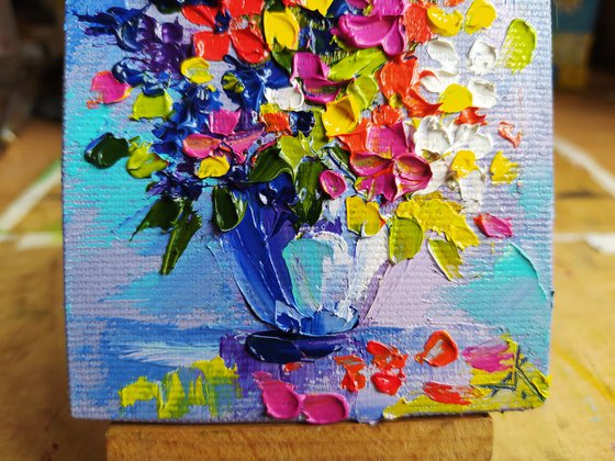 Bouquet of flowers - small painting, oil painting, flowers, postcard, bouquet, gift idea, gift, flowers oil painting