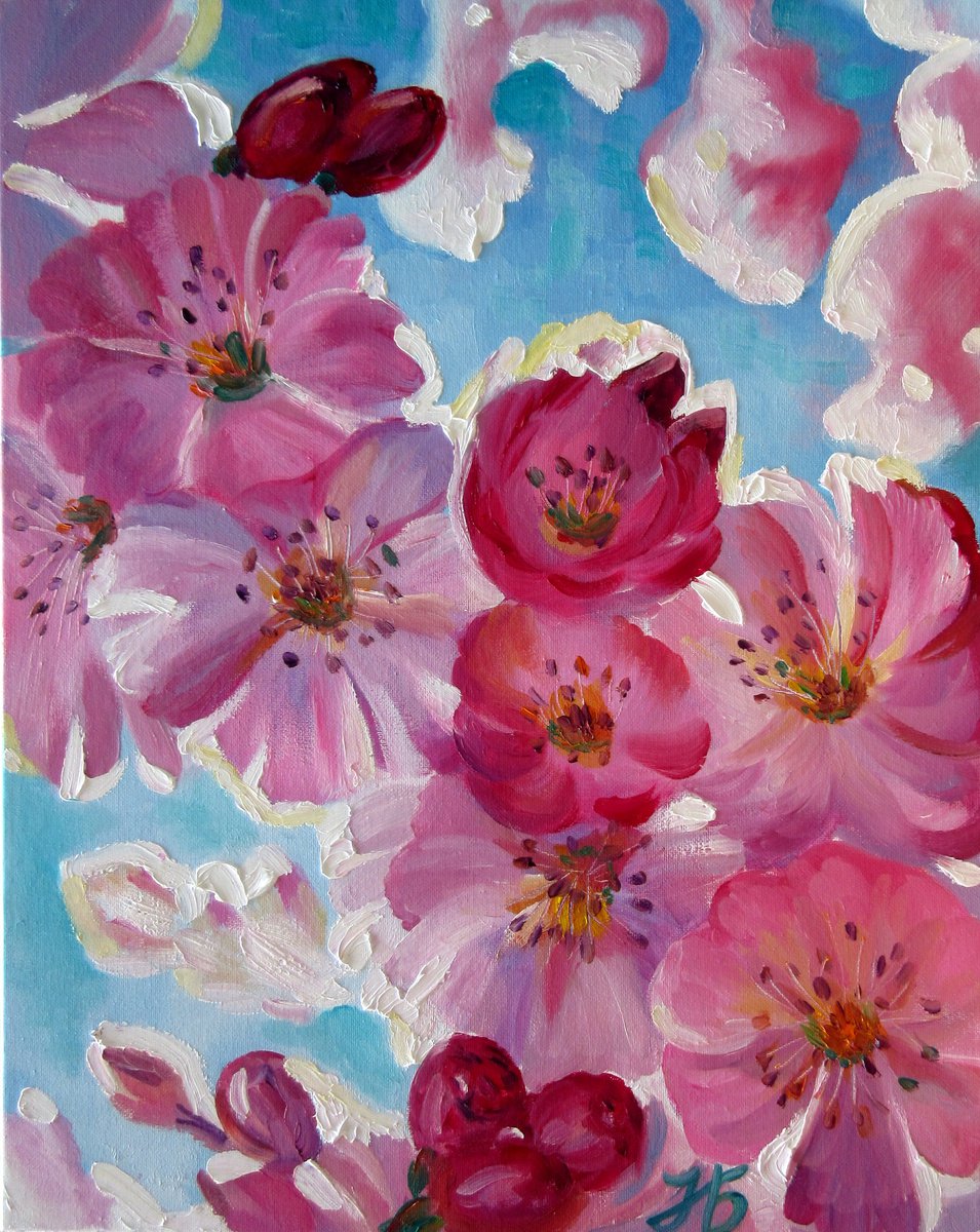 Sakura cherry blossoms Realistic Art Floral Original Spring Flowers by Nadia Bykova