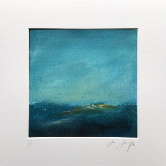 Blur Horizon I - original, mounted blue abstract painting