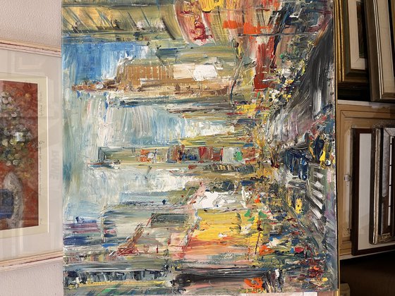 Times Square NYC, abstract impressionist painting 75x78cm