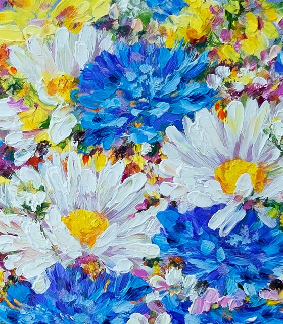 "Daisies with cornflowers".