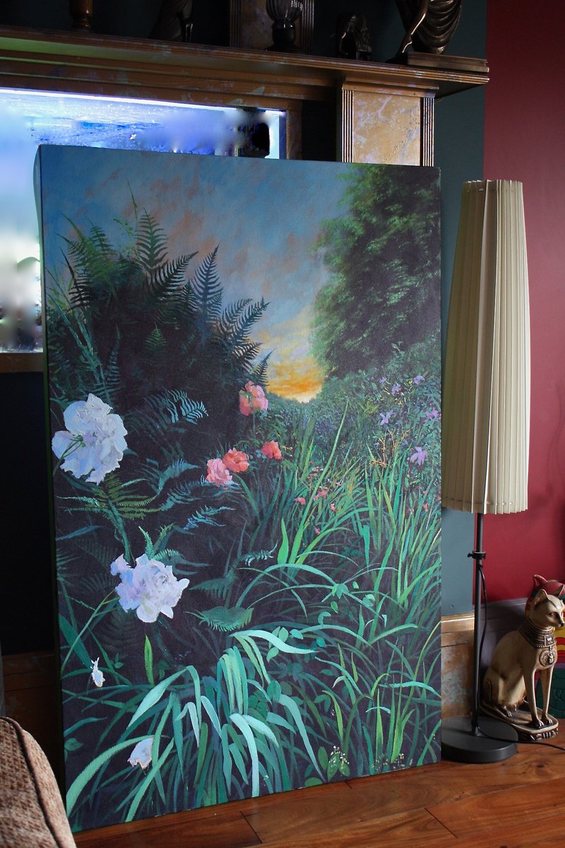 Expressive Landscape Oil Painting By Simon Jones, 32 X 50", In The Night Garden 3, Original Artwork