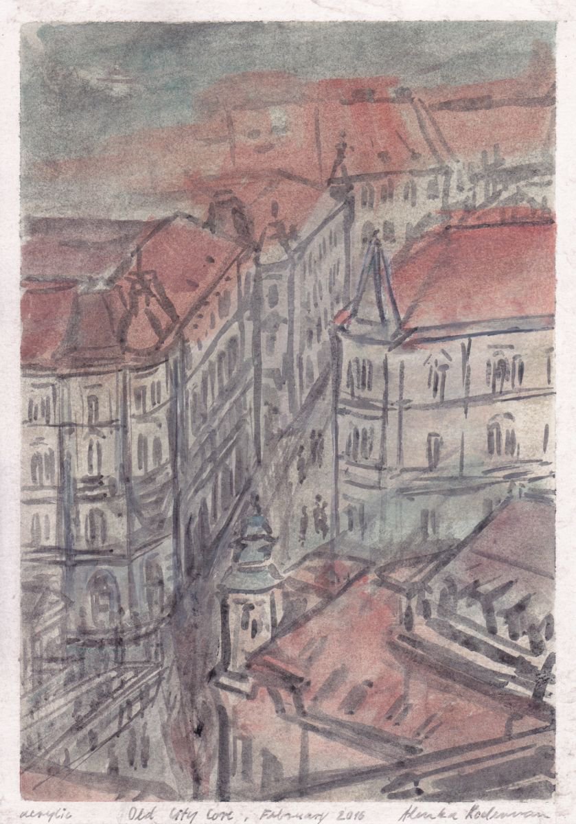 Old City Core / Ljubljana, February 2016, acrylic on paper by Alenka Koderman