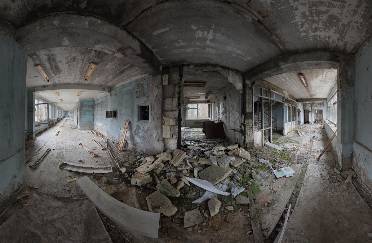 Photorealistic Cityscapes Photograph By Stanislav Vederskyi, 95 X 63", #12. Pripyat School Corridor 1, Original Artwork