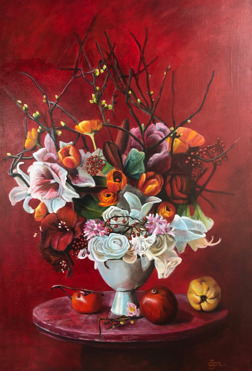 Photorealistic Still Life Oil Painting By Jennie Smallenbroek, 31 X 47, Love, Original Artwork