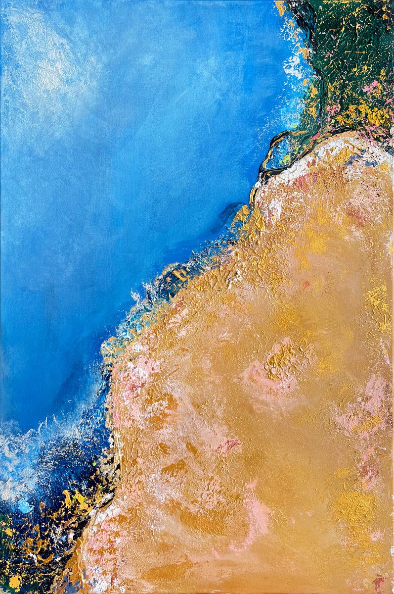 Organic Abstract Acrylic Painting By Maiia Axton, 24 X 36", Abstract #Coastal Reverie N1, Original Artwork