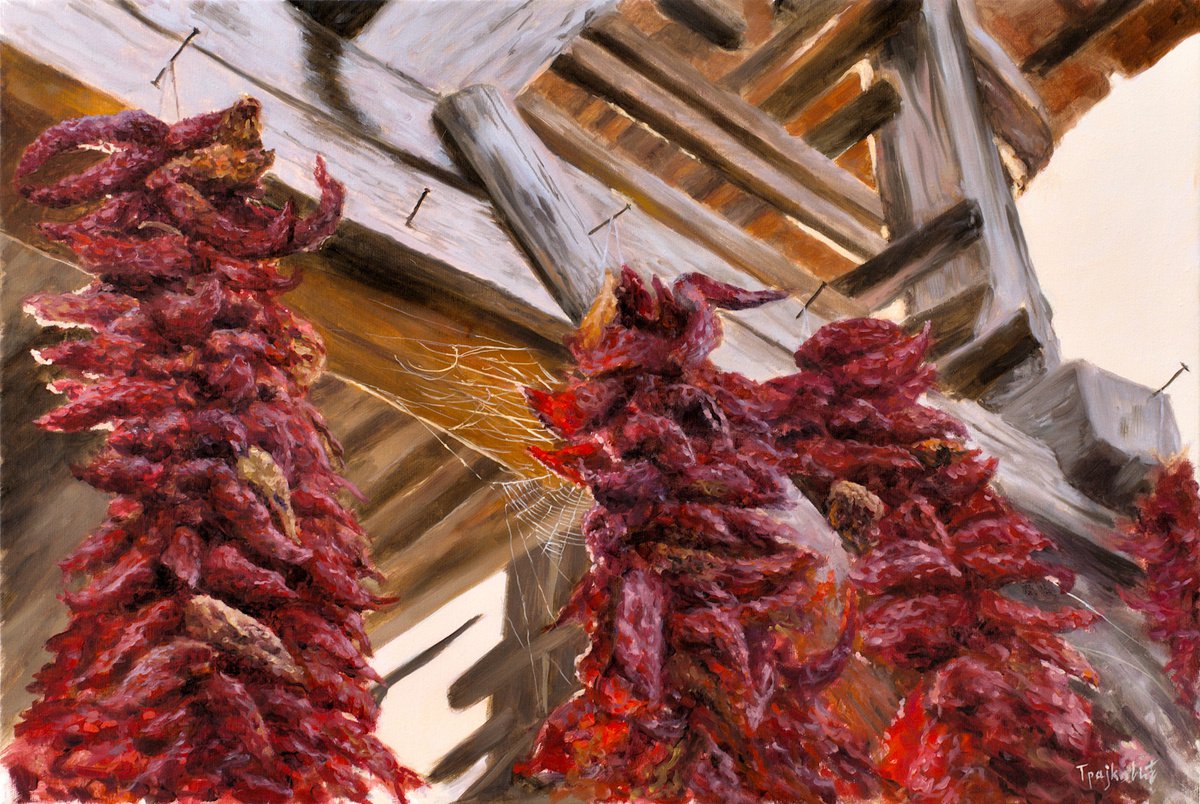 Impressionistic Botanical Oil Painting By Dejan Trajkovic, 30 X 20, Red Hot, Original Artwork