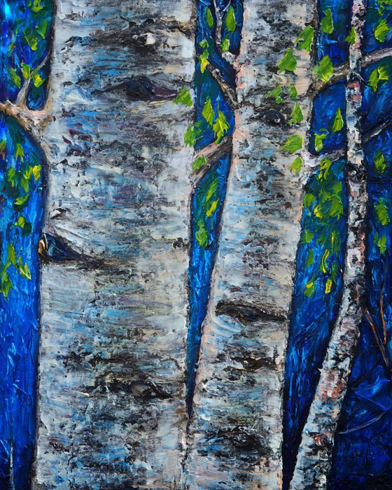 Birch Trees with palette knife by OLena Art