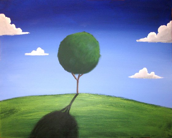 original abstract landscape tree of life blue sky "The New Eden" painting art canvas - english countryside 16 x 20 inches