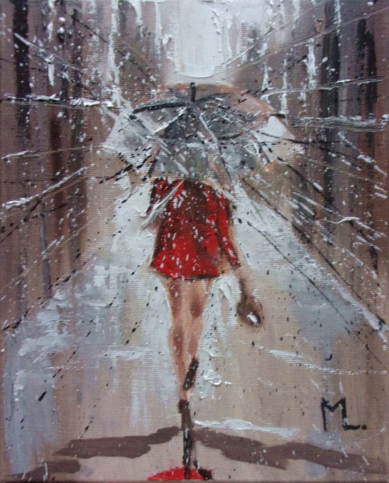 " DECEMBER WALK "   street WINTER original painting CITY palette knife GIFT