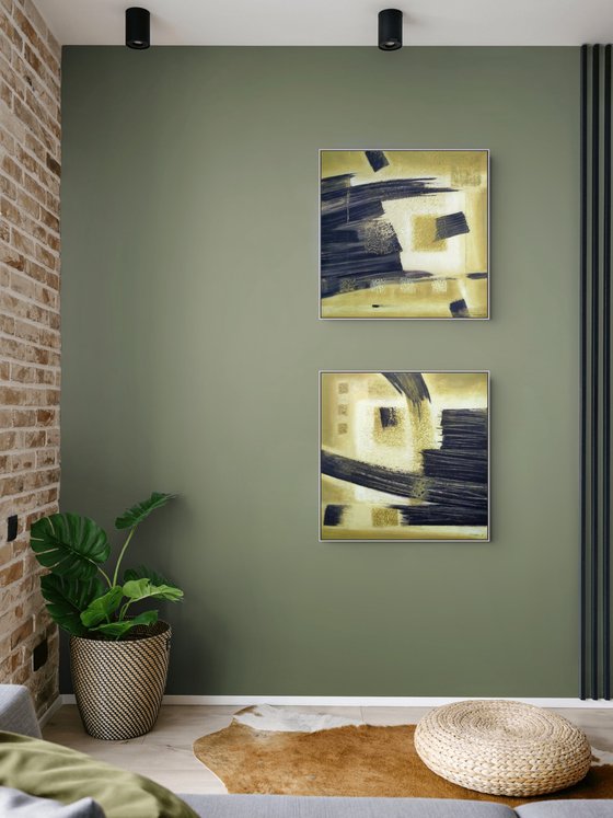 Olive-Yellow, Black Abstract 2
