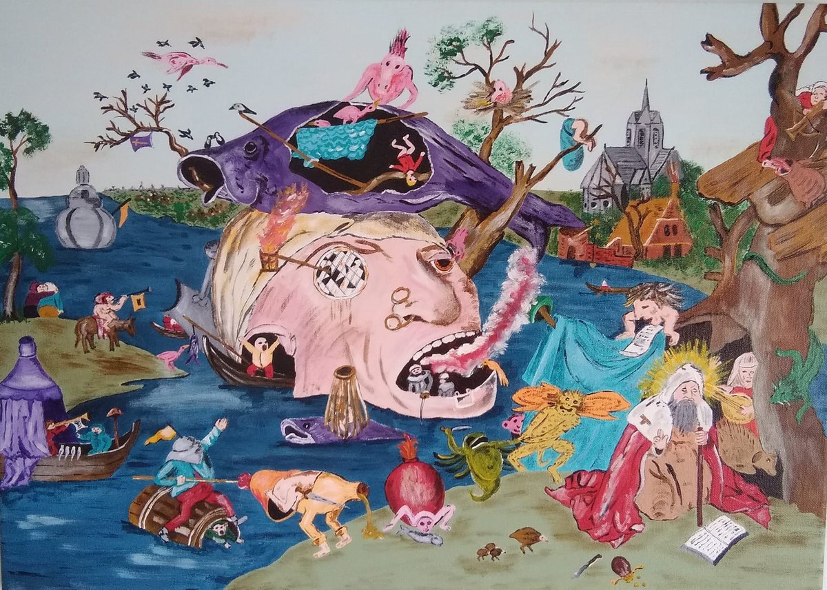 Naive Animal Acrylic Painting By Corinne Hamer, 23 X 17, St Anthony, Original Artwork