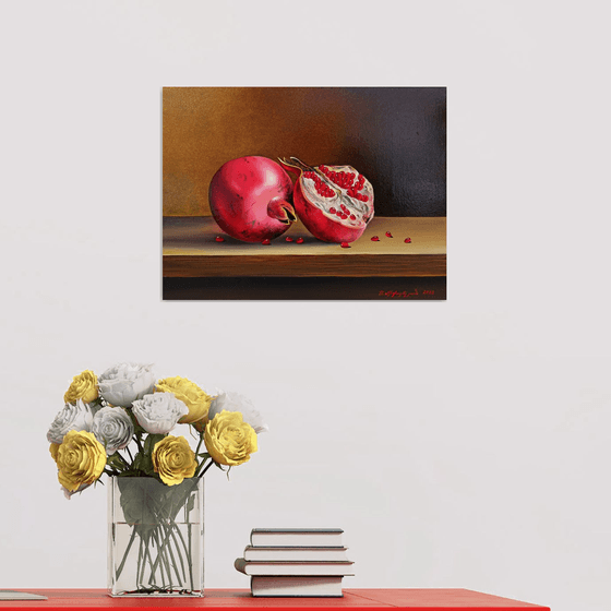 Still life - pomegranates (40x30cm, oil painting, ready to hang)