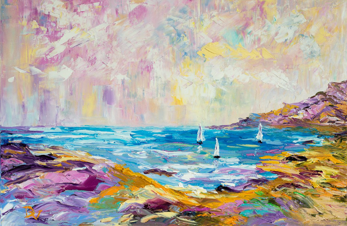 Impressionistic Landscape Oil Painting By Vladyslav Durniev, 24 X 16", Seascape, Original Artwork