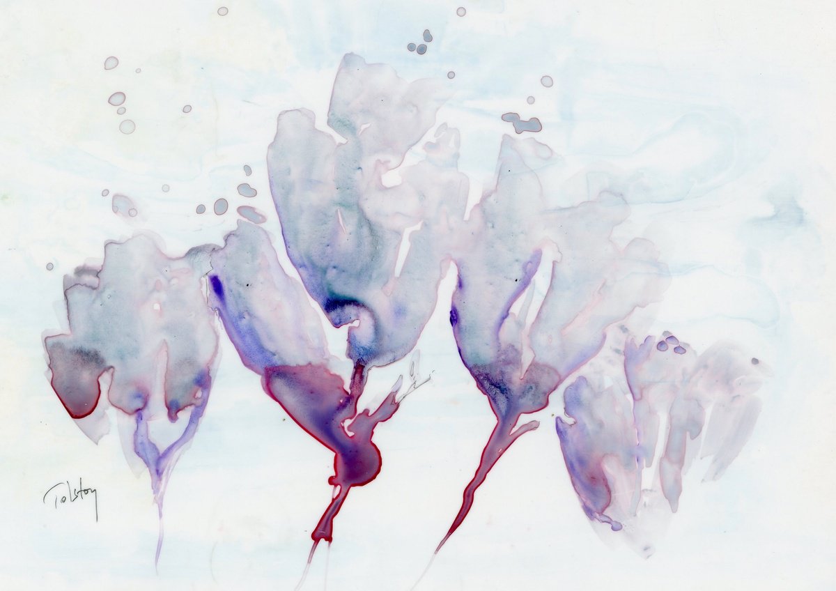 Impressionistic Botanical Watercolour By Alex Tolstoy, 12 X 9, Tulips On Yupo, Original Artwork